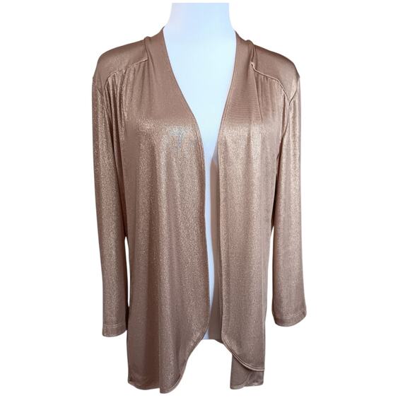 CHICO'S‎ 2 Travelers Open Front Jacket Cardigan Top 12/LG Dressy Gold Metallic - Picture 5 of 9